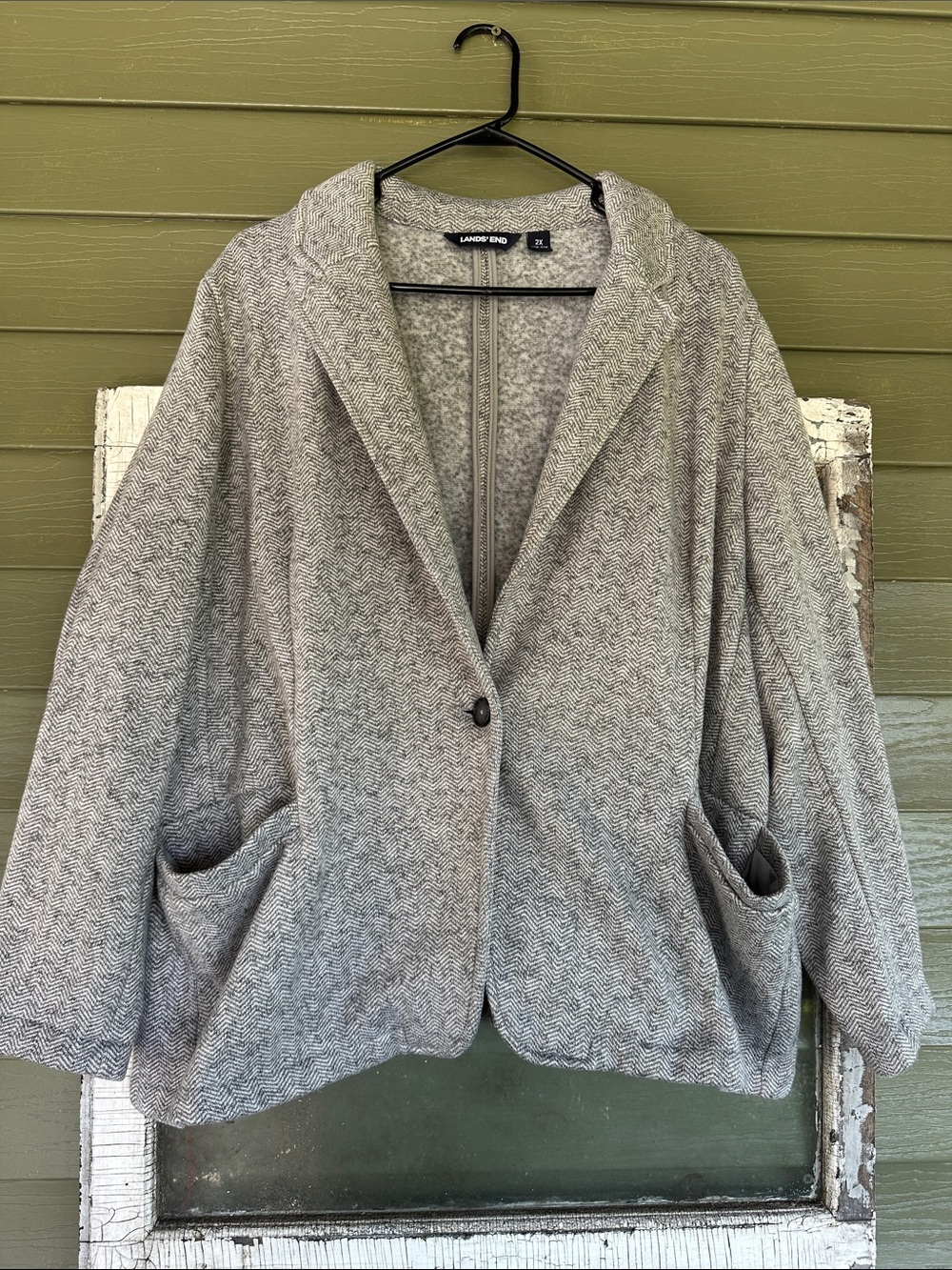 Lands' End Women's Light Gray Herringbone Blazer